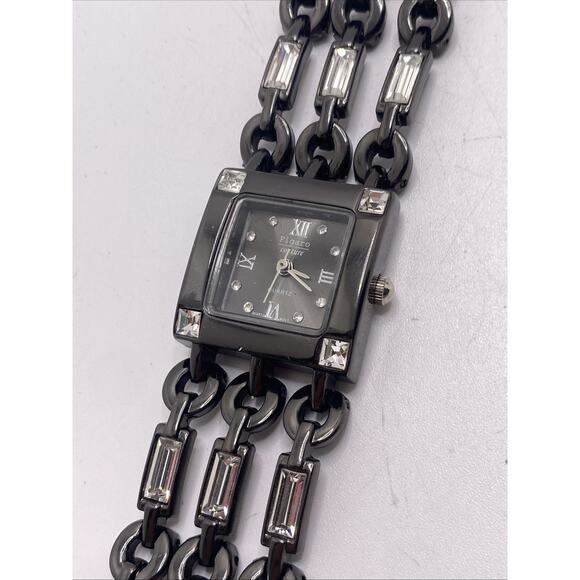 Figaro Couture Accessories - Vintage Figaro Dark Silver Rectangle Gem Tank Watch Works New Batterh